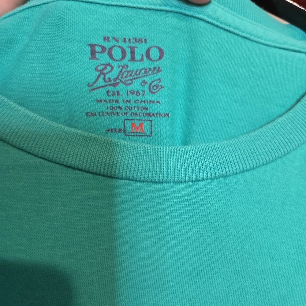 Polo Ralph Lauren Pocket T-Shirt Mens Medium Teal Blue‎ Pink Pony Cotton Short